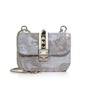 Valentino Small Camustars Crystal-embroidered Chain Shoulder Bag